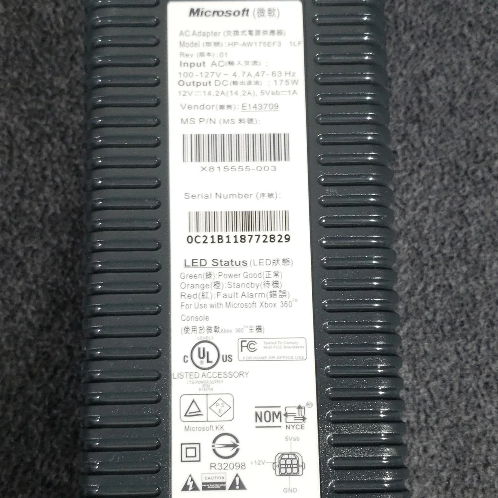 Microsoft Xbox 360 AC Adapter Power‎ Supply 175W Gray HP-AW175EF3